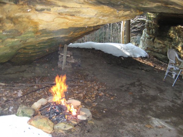 Cool campfire in the rock arch on our property.jpg