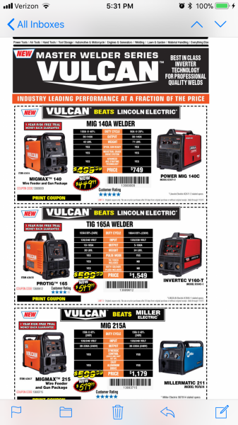 Hf New Line Of Vulcan Welders Just Went On Sale Good Buy