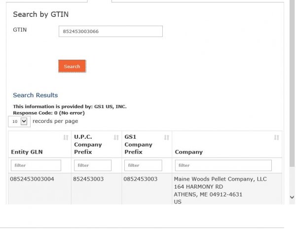 maine wood pellet TSC barcode lookup.JPG