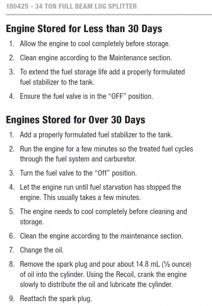 Champion 34 ton log splitter storage instructions.png