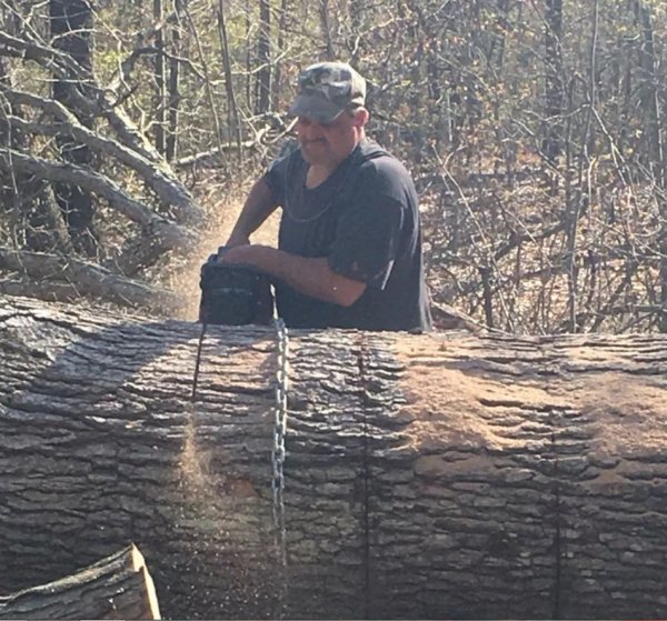 Bryan going to work on oak.JPG