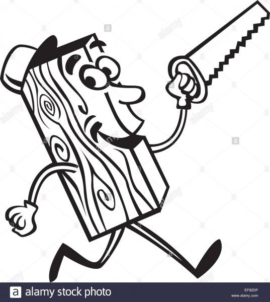 a-piece-of-wood-with-a-smiley-face-holding-a-saw-EF92DP.jpg